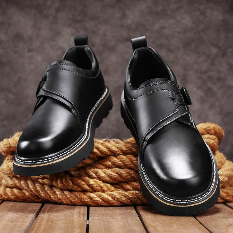 Popular Big-Toe Shoes For Men, Thick-Soled Knob Buckle Men'S Shoes, Casual Leather Shoes, Men'S Genuine Leather Outdoor Work Shoes - Image 4