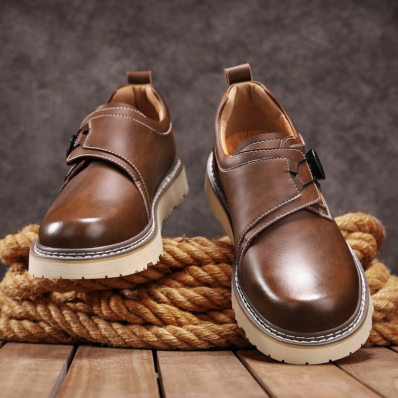 Popular Big-Toe Shoes For Men, Thick-Soled Knob Buckle Men'S Shoes, Casual Leather Shoes, Men'S Genuine Leather Outdoor Work Shoes - Image 5