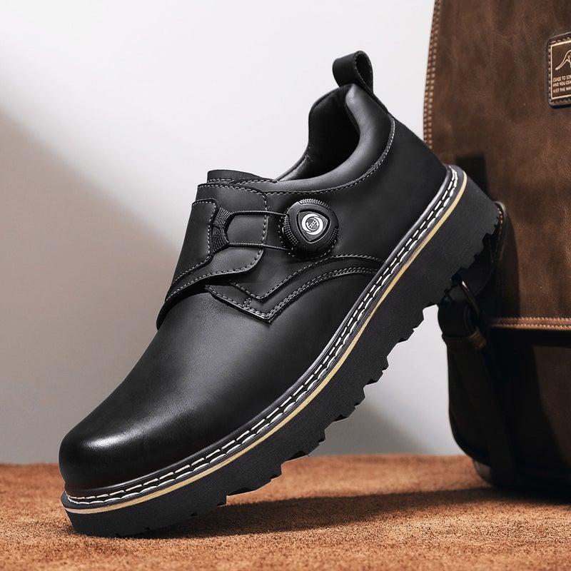 Popular Big-Toe Shoes For Men, Thick-Soled Knob Buckle Men'S Shoes, Casual Leather Shoes, Men'S Genuine Leather Outdoor Work Shoes - Image 3