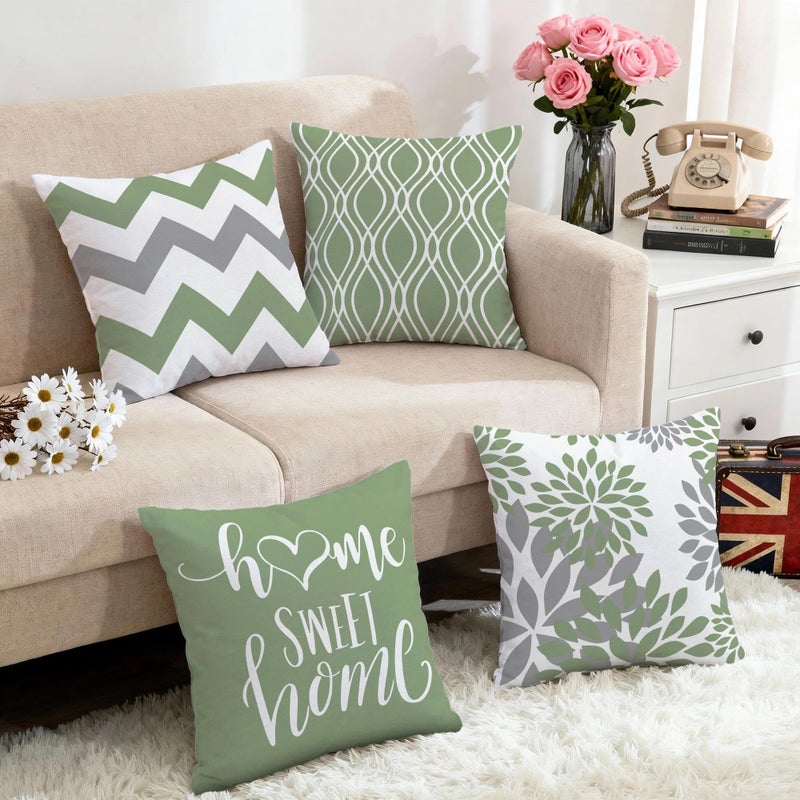 Hexagram Geometric Sage Green Pillow Covers 18x18 Set of 4, Decorative Outdoor Boho Modern Throw Pillow Covers, Home Sweet Home Farmhouse Cushion Case for Couch Sofa Bedroom Indoor Decor(No Insert) - Image 5