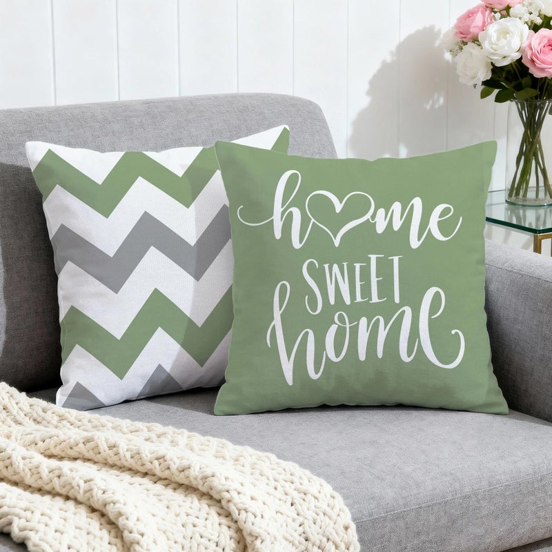 Hexagram Geometric Sage Green Pillow Covers 18x18 Set of 4, Decorative Outdoor Boho Modern Throw Pillow Covers, Home Sweet Home Farmhouse Cushion Case for Couch Sofa Bedroom Indoor Decor(No Insert) - Image 2