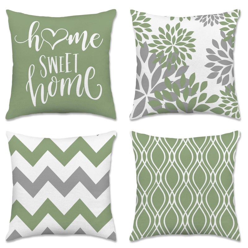 Hexagram Geometric Sage Green Pillow Covers 18x18 Set of 4, Decorative Outdoor Boho Modern Throw Pillow Covers, Home Sweet Home Farmhouse Cushion Case for Couch Sofa Bedroom Indoor Decor(No Insert) - Image 1