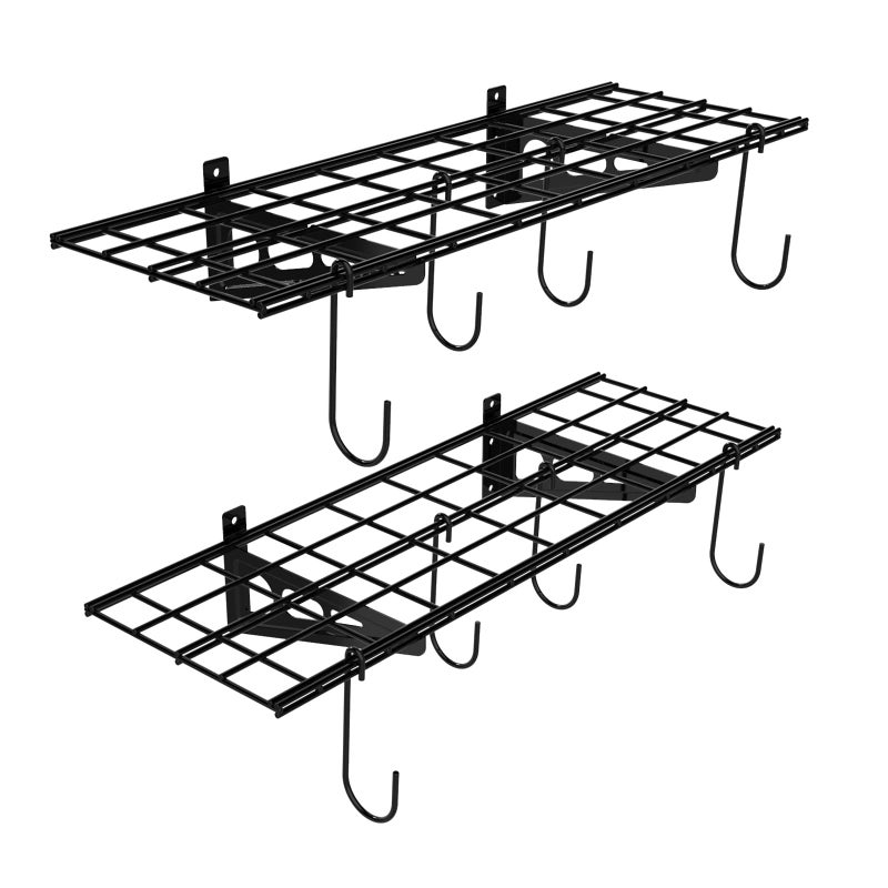 FLEXIMOUNTS Garage Wall Shelving 2Pack 1x3 ft Includes 8 Bike Hooks Wall Shelf Garage Organization System wBike Hangers Storage Rack Floating Shelves 300 lbs Weight Capacity