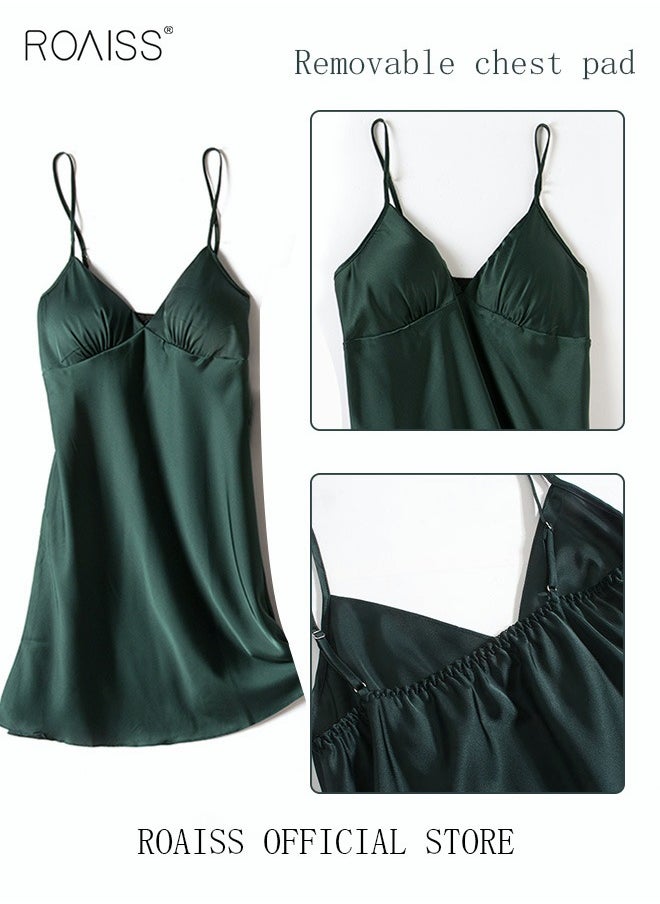 roaiss - 5-Pack Women's Pajama Sets Sling with Chest Pad Nightdress Sweet Sleepwear Home Wearing Clothes Suits Ladies Floral Printing Nightwear Lingerie Robe Underwear Shorts Summer Spring Green - Image 1