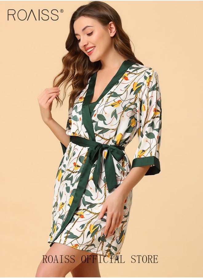 roaiss - 5-Pack Women's Pajama Sets Sling with Chest Pad Nightdress Sweet Sleepwear Home Wearing Clothes Suits Ladies Floral Printing Nightwear Lingerie Robe Underwear Shorts Summer Spring Green - Image 1