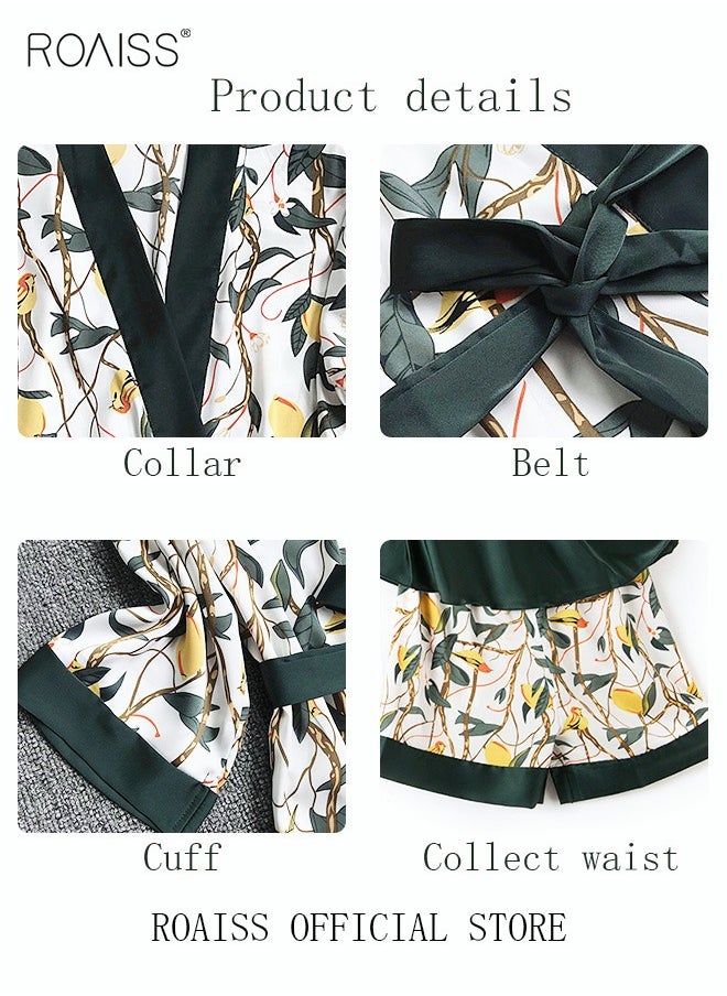 roaiss - 5-Pack Women's Pajama Sets Sling with Chest Pad Nightdress Sweet Sleepwear Home Wearing Clothes Suits Ladies Floral Printing Nightwear Lingerie Robe Underwear Shorts Summer Spring Green - Image 1