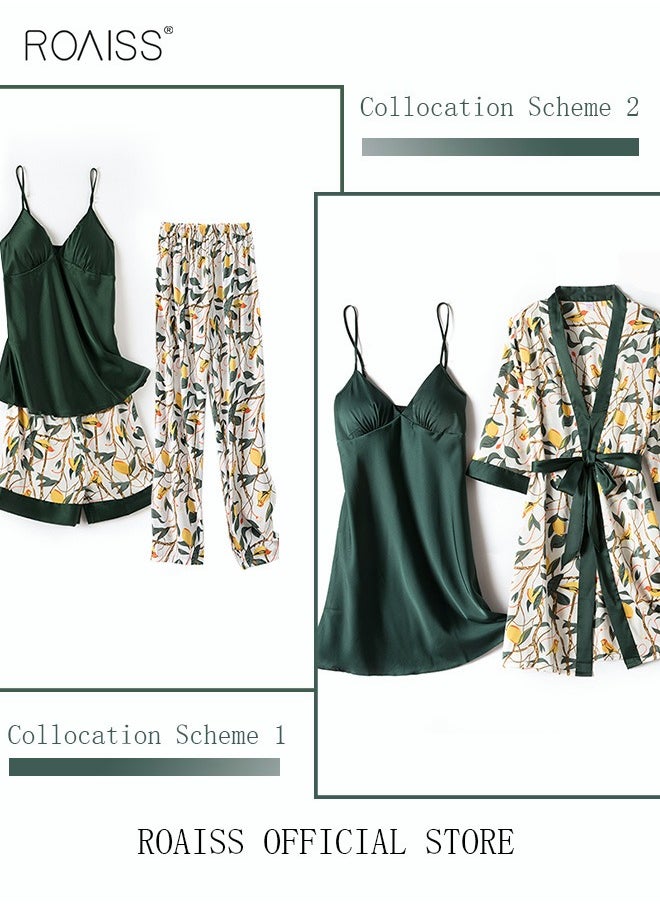 roaiss - 5-Pack Women's Pajama Sets Sling with Chest Pad Nightdress Sweet Sleepwear Home Wearing Clothes Suits Ladies Floral Printing Nightwear Lingerie Robe Underwear Shorts Summer Spring Green - Image 1