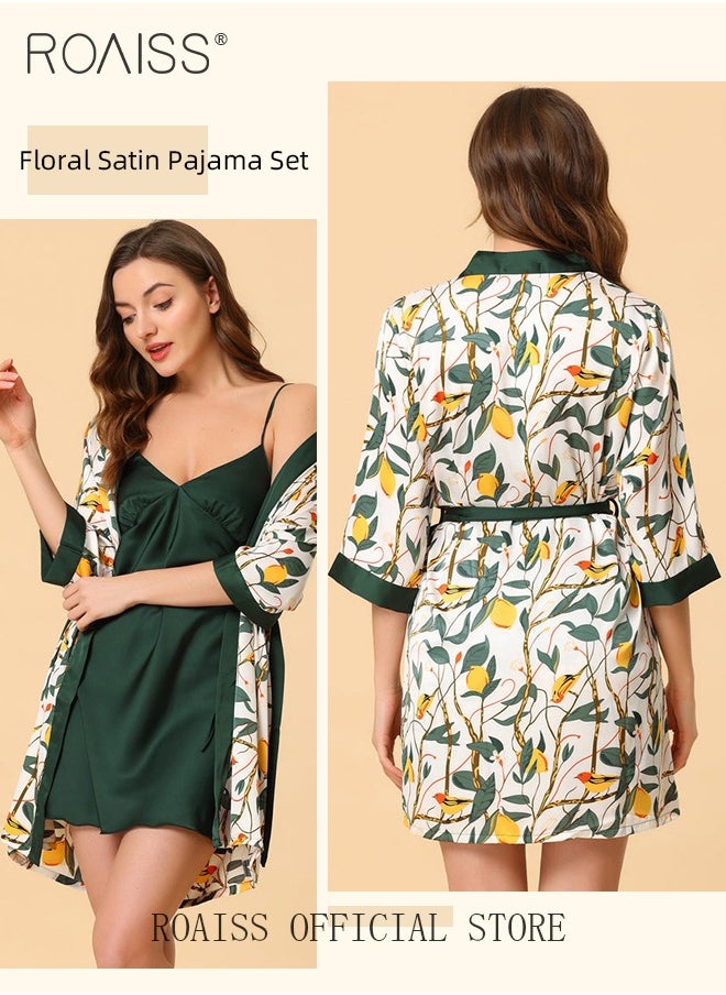 roaiss - 5-Pack Women's Pajama Sets Sling with Chest Pad Nightdress Sweet Sleepwear Home Wearing Clothes Suits Ladies Floral Printing Nightwear Lingerie Robe Underwear Shorts Summer Spring Green - Image 1