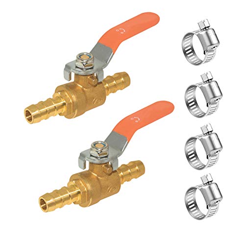 Hooshing 2PCS 3/8" Barbed Shut Off Ball Valve Soild Brass Hose Barb Valve with Clamps for Water Air Fuel Line Oil - Image 5