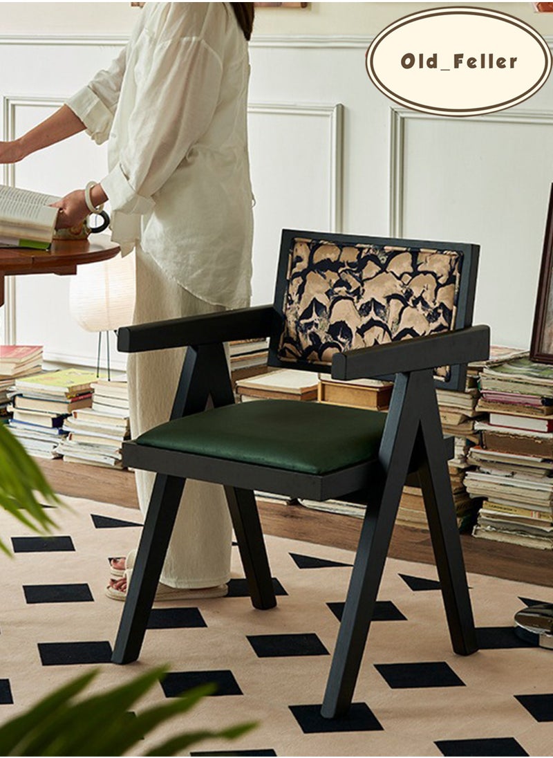 Old_Feller Vintage Chair Chandigarh Chair with Velvet Soft Bag Seat and Feather Pattern Back for Dining Room, Living Room, Home Office, Cafe (Black/Green)  - Image 3