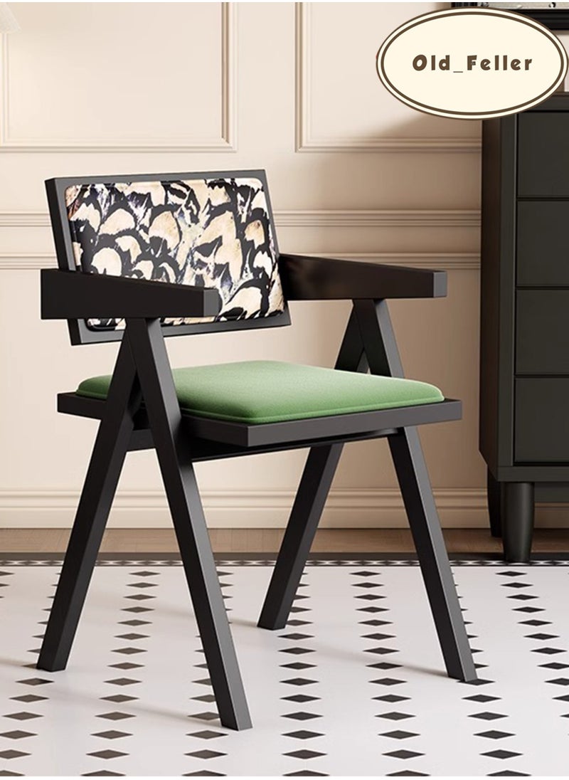 Old_Feller Vintage Chair Chandigarh Chair with Velvet Soft Bag Seat and Feather Pattern Back for Dining Room, Living Room, Home Office, Cafe (Black/Green)  - Image 1