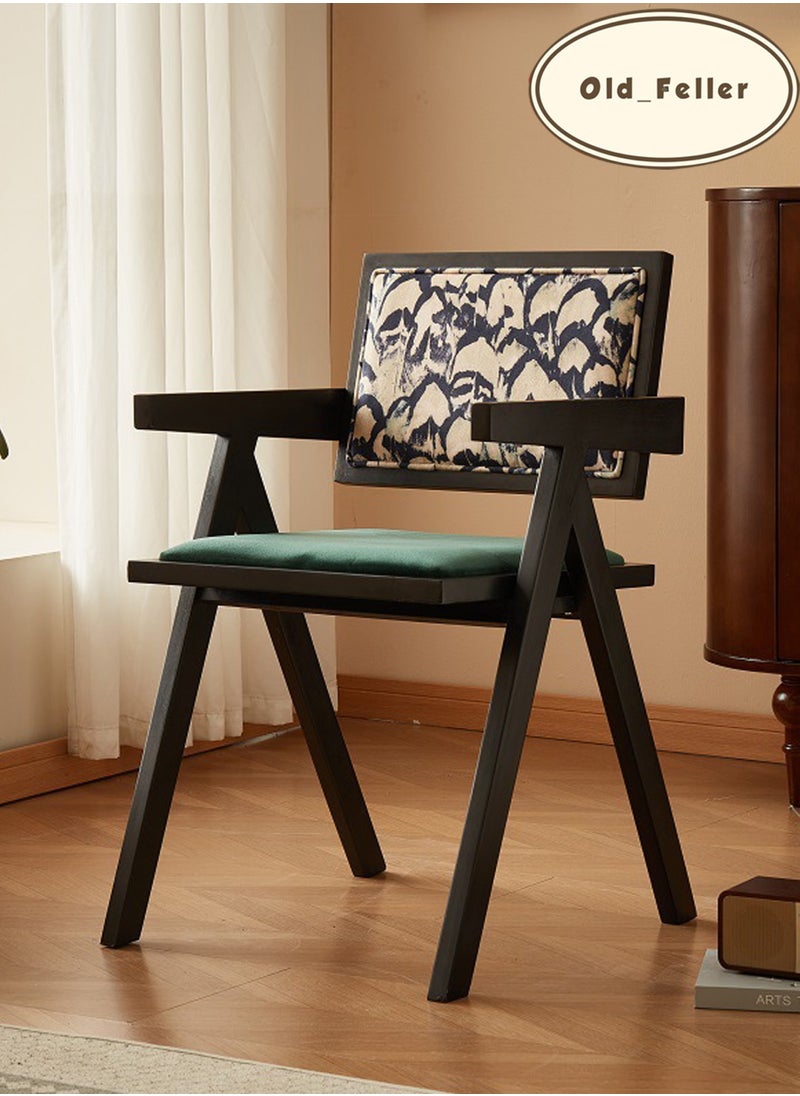 Old_Feller Vintage Chair Chandigarh Chair with Velvet Soft Bag Seat and Feather Pattern Back for Dining Room, Living Room, Home Office, Cafe (Black/Green)  - Image 5