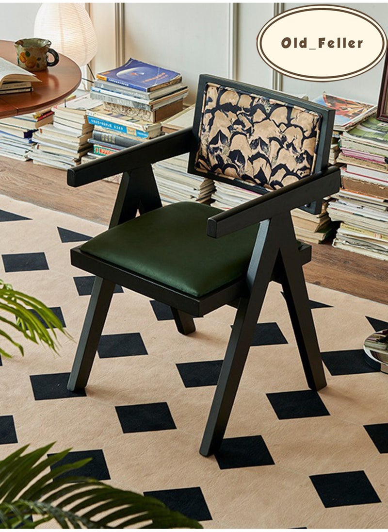 Old_Feller Vintage Chair Chandigarh Chair with Velvet Soft Bag Seat and Feather Pattern Back for Dining Room, Living Room, Home Office, Cafe (Black/Green)  - Image 4