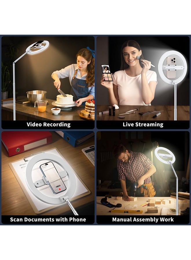 WALALLA Professional Overhead Phone Mount with Ring Light - 360° Rotatable Foldable Arm, 3000mAh Rechargeable for iPhone Video Recording, 174cm Extended Height for TikTok/YouTube, 2800k-6500k adjustable - Image 4