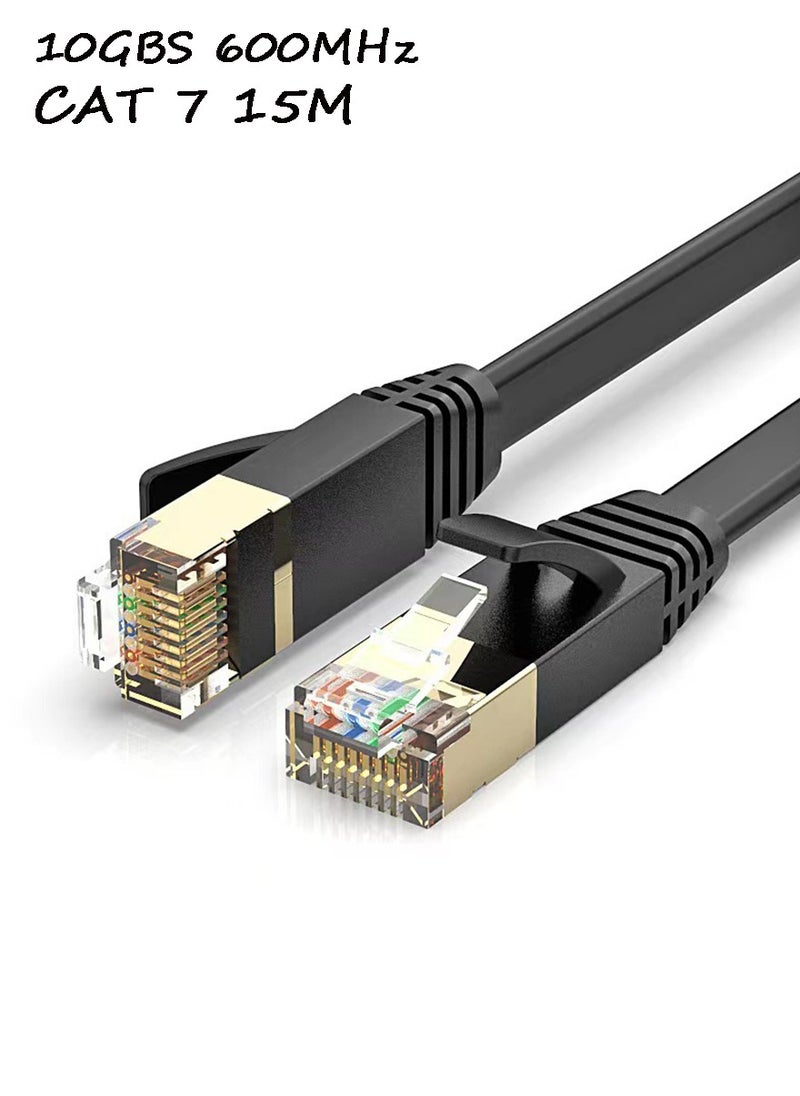 سوبر زي يوث كابل إيثرنت Cat 7 بطول 15 أمتار، كابل شبكة جيجابت مسطح عالي السرعة، مع موصل RJ45 مطلي بالذهب، سلك تصحيح الإنترنت المحمي بسرعة 10 جيجابت في الثانية 600 ميجا هرتز للمحول، جهاز التوجيه، المودم  - Image 1