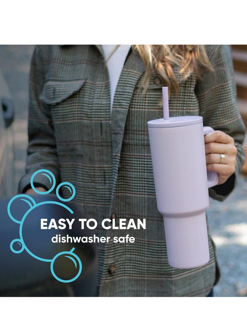 إيفرين كوب بسعة 40 أونصة مع مقبض وغطاء من القش، كوب معزول، زجاجة مياه من الفولاذ المقاوم للصدأ قابلة لإعادة الاستخدام، كوب للسفر، حامل أكواب، هدايا صديقة للنساء، مجموعة رحلتها، طراز بسيط وحديث - Image 5