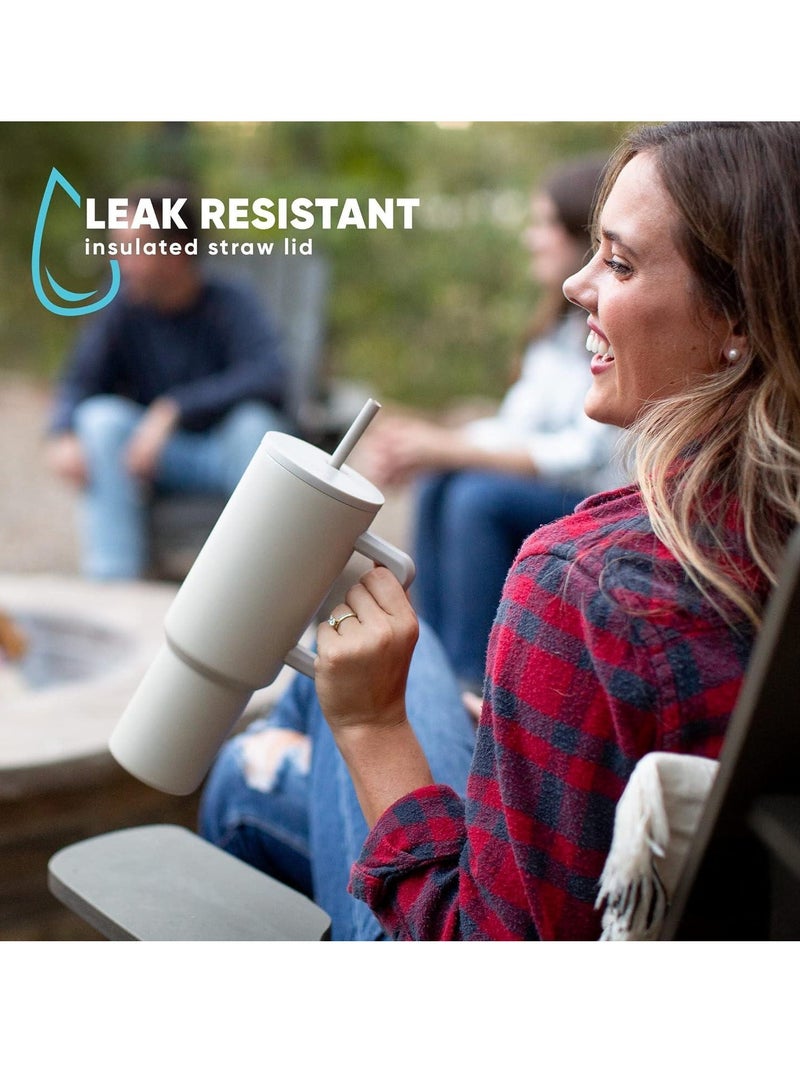 إيفرين كوب بسعة 40 أونصة مع مقبض وغطاء من القش، كوب معزول، زجاجة مياه من الفولاذ المقاوم للصدأ قابلة لإعادة الاستخدام، كوب للسفر، حامل أكواب، هدايا صديقة للنساء، مجموعة رحلتها، طراز بسيط وحديث - Image 4
