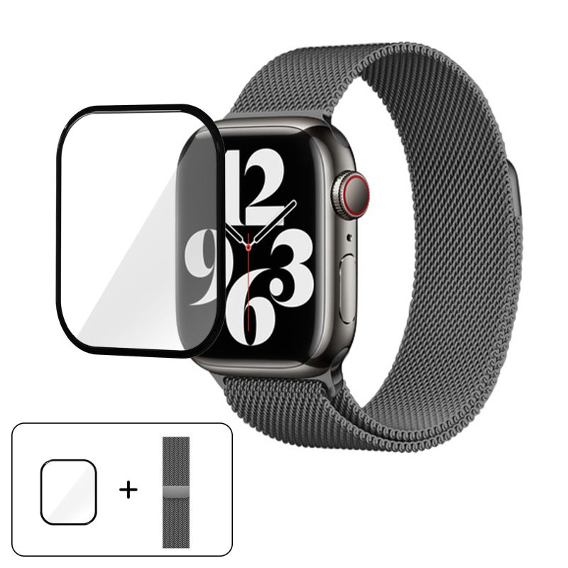 erorex For Apple Watch Series 45Mm Milanese Stainless Steel Watch Band With 3D Curved Film(Gunmetal Grey) - Image 1