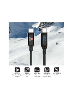 SWISS MILITARY 2M Type C to Type C Premium Braided Cable:100W Power Delivery, LED Display, Rapid Charging, High-Speed Data Transfer Compatible with Apple iPad, MacBook Pro/Air, Samsung,Android - Black  - Image 2