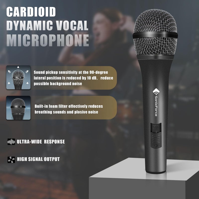 SonixForce Professional Dynamic Microphone for Singing Karaoke Microphone with 16ft XLR to 1/4'' Audio Cable, Vocal Handheld Mic for Podcast Mixer Amplifier PA System - Image 2