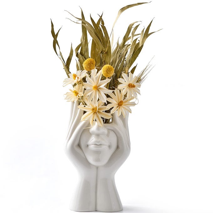 FJS CERAMIC FACE VASES WHITE FLOWER VASES FOR DECOR MODERN DECORATIVE VASE CENTERPIECE FOR TABLE SHELF LIVING ROOM OFFICE BEDROOM