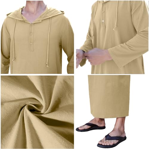 YAOHUOLE ثوب كفتان طويل الأكمام للرجال YAOHUOLE مع غطاء رأس باللون الكاكي L - Image 5