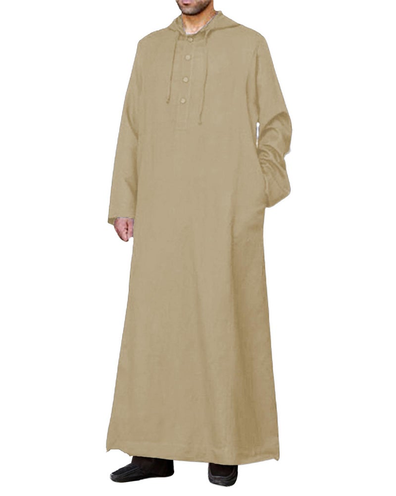 YAOHUOLE ثوب كفتان طويل الأكمام للرجال YAOHUOLE مع غطاء رأس باللون الكاكي L - Image 1