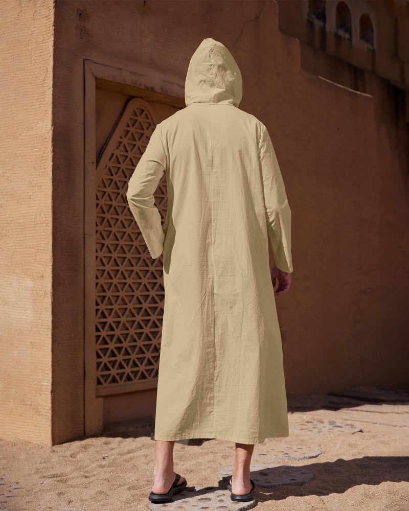 YAOHUOLE ثوب كفتان طويل الأكمام للرجال YAOHUOLE مع غطاء رأس باللون الكاكي L - Image 4