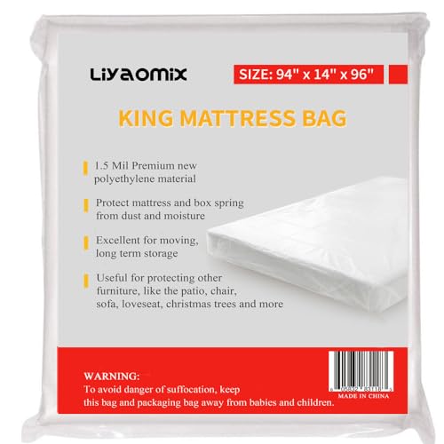 Liyaomix King Mattress Bag for Moving and Disposal, 1.5 Mil 94" x 96" Clear Plastic Mattress Cover for Storage, Waterproof Mattress Protector for King/California King Size - Image 1