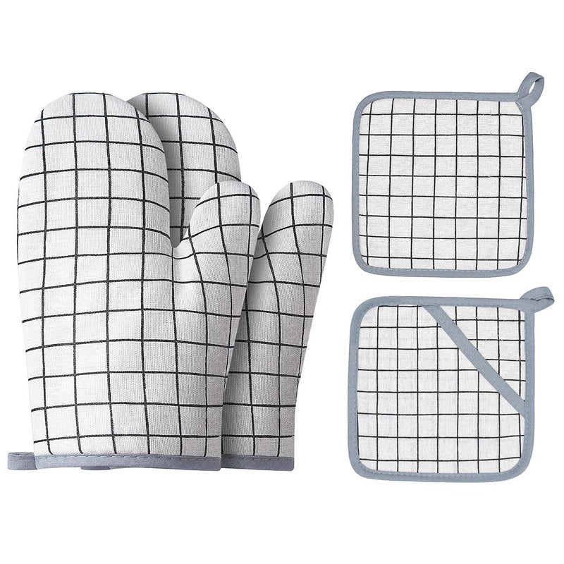 Win Change Oven Mitts and Potholders BBQ Gloves-Oven Mitts and Pot Holders with Recycled Infill Silicone Non-Slip Cooking Gloves for Cooking Baking Grilling (4-Piece Set) (White) - Image 1