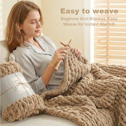 Adamonda Chunky Yarn for Hand Knitting - #8 Chunky Chenille Yarn, Thick Fluffy Chunky Knit Blanket Yarns, Chunky Yarns for Crocheting & DIY Crafts, 8 Skeins (27-28 Yards, 8.4 Ounces Each), Light Khaki - Image 2