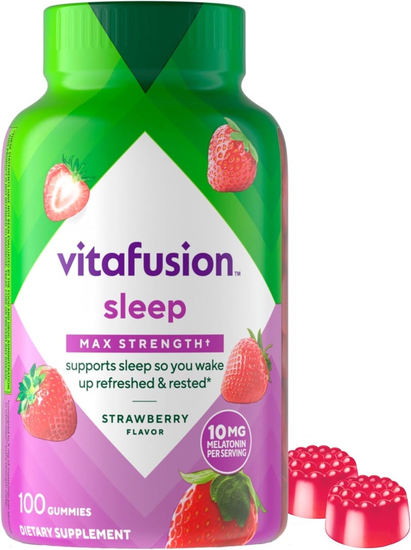 vitafusion Max Strength 10 mg Melatonin Gummies Strawberry Flavored Adult Melatonin Gummy Vitamin Supplement 100 Count 50 Day Supply - Image 1