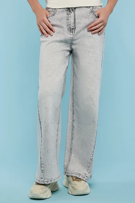 R&B Washed Straight Fit Jeans with Button Closure