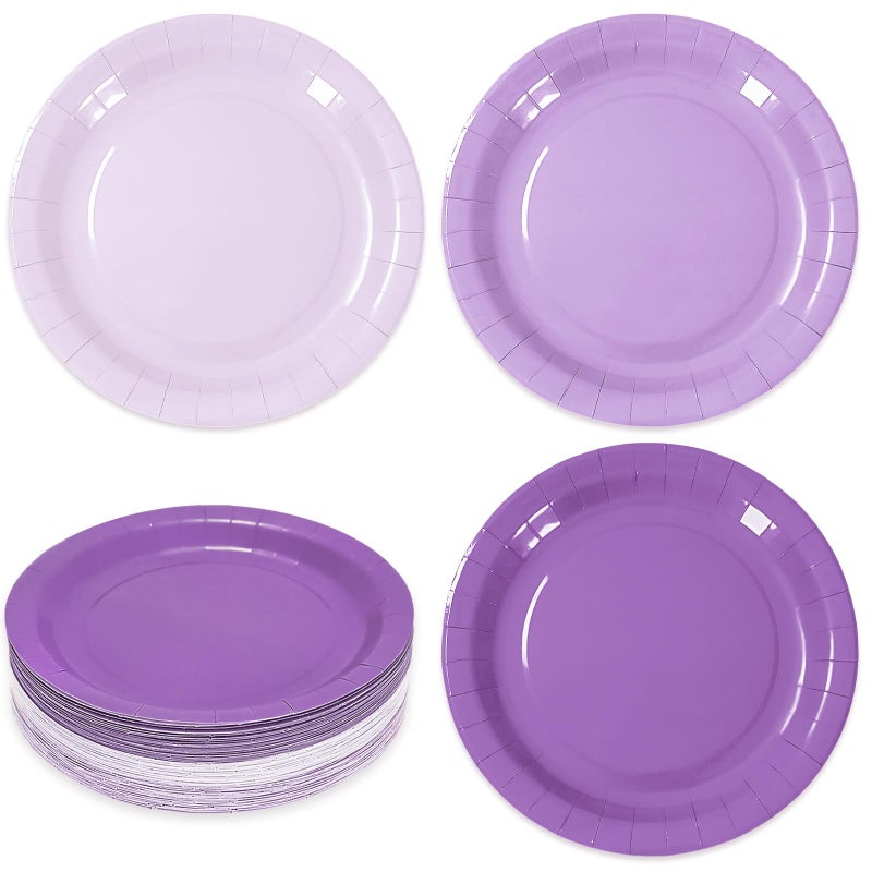 Whaline 72Pcs Purple Paper Plates 9 Inch Gradient Purple Color Disposable Round Plates WeddingTableware Dessert Plates  3 Colors - Image 1