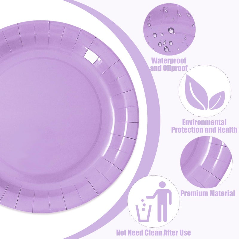 Whaline 72Pcs Purple Paper Plates 9 Inch Gradient Purple Color Disposable Round Plates WeddingTableware Dessert Plates  3 Colors - Image 3