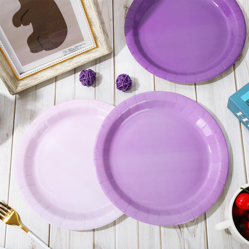 Whaline 72Pcs Purple Paper Plates 9 Inch Gradient Purple Color Disposable Round Plates WeddingTableware Dessert Plates  3 Colors - Image 4
