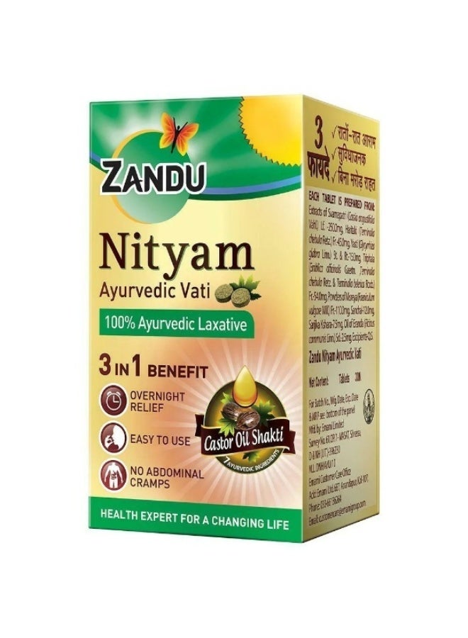 Zandu Nityam Ayurvedic Vati Laxative Tablets - 3 In 1 Benefit, Overnight Relief, No Abdominal Cramps, 30 pcs - Image 1