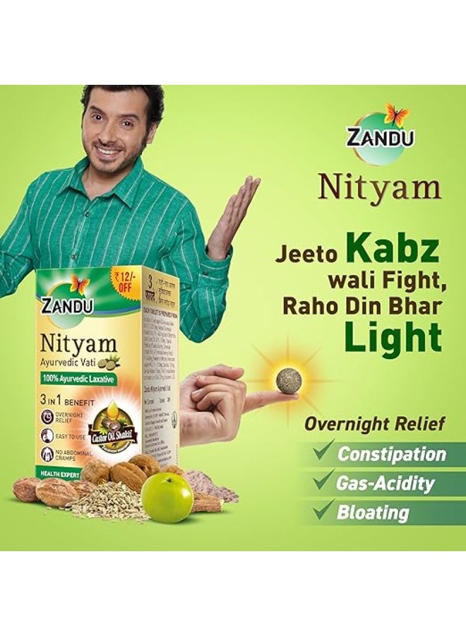 Zandu Nityam Ayurvedic Vati Laxative Tablets - 3 In 1 Benefit, Overnight Relief, No Abdominal Cramps, 30 pcs - Image 3