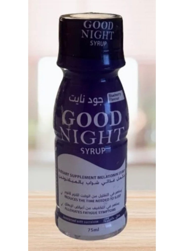GOOD NIGHT Melatonin syrup with blueberry flavor – 75 ml, a dietary supplement that helps promote restful sleep and relaxation. - Image 2
