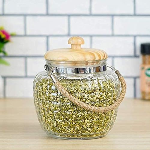 Femora Embossed Glass Jars for Kitchen| Kitchen Storage Jars| Wooden Lid & Jute Chain Glass Jars| 1 Year Warranty| Airtight| Jars for Snacks, Fry Food, Masala, Spice, Pickle, Cookies|1500ml| Set of 6 - Image 1