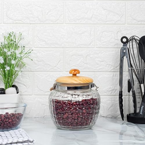Femora Embossed Glass Jars for Kitchen| Kitchen Storage Jars| Wooden Lid & Jute Chain Glass Jars| 1 Year Warranty| Airtight| Jars for Snacks, Fry Food, Masala, Spice, Pickle, Cookies|1500ml| Set of 6 - Image 2
