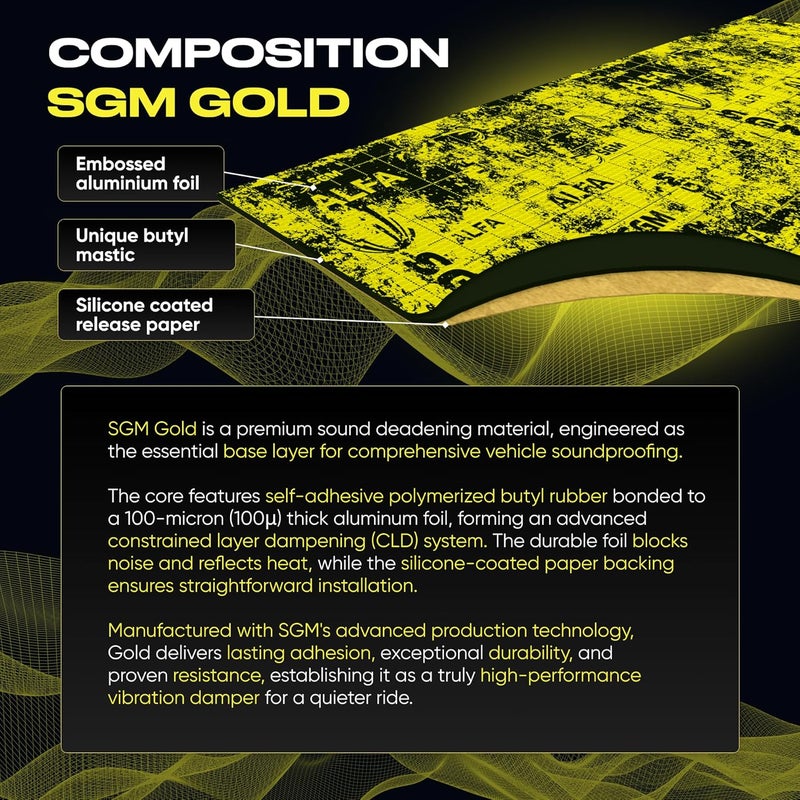 SGM Gold 80 mil (2mm) Car Sound Deadening Mat - 36 sqft Self Adhesive Butyl Insulation - Image 3