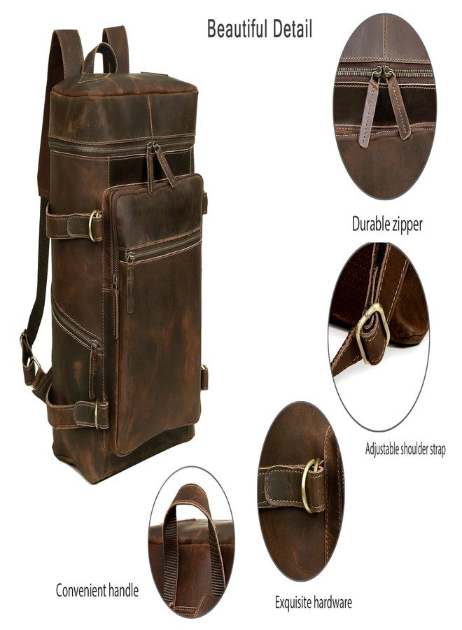 HLC Leather Backpack Genuine Laptop Rucksack For Men Women Genuine Large Capacity Business Retro Travel Camping Daypack Bag (Brown) - Image 2