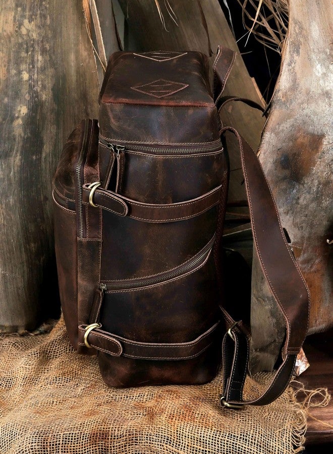 HLC Leather Backpack Genuine Laptop Rucksack For Men Women Genuine Large Capacity Business Retro Travel Camping Daypack Bag (Brown) - Image 4