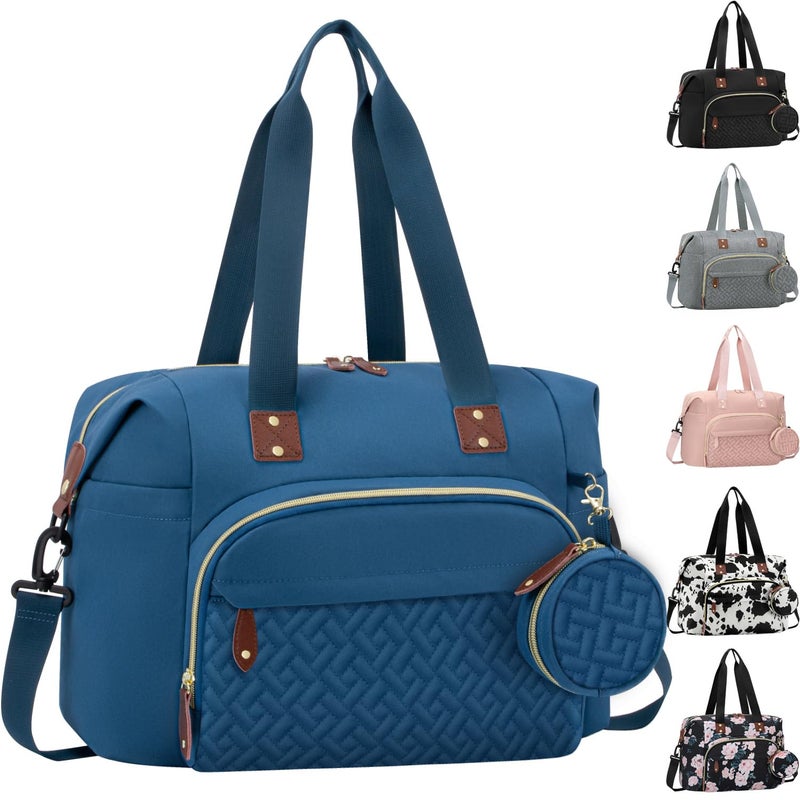 Tenot Diaper Bag Tote, Baby Bag Travel Diaper Tote Bag with Pacifier Case, Cute Maternity Hospital Baby Stylish Diaper Tote for Mom Dad Blue - Image 1