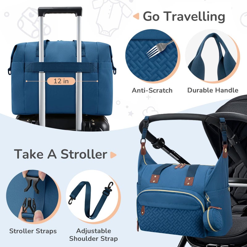 Tenot Diaper Bag Tote, Baby Bag Travel Diaper Tote Bag with Pacifier Case, Cute Maternity Hospital Baby Stylish Diaper Tote for Mom Dad Blue - Image 5