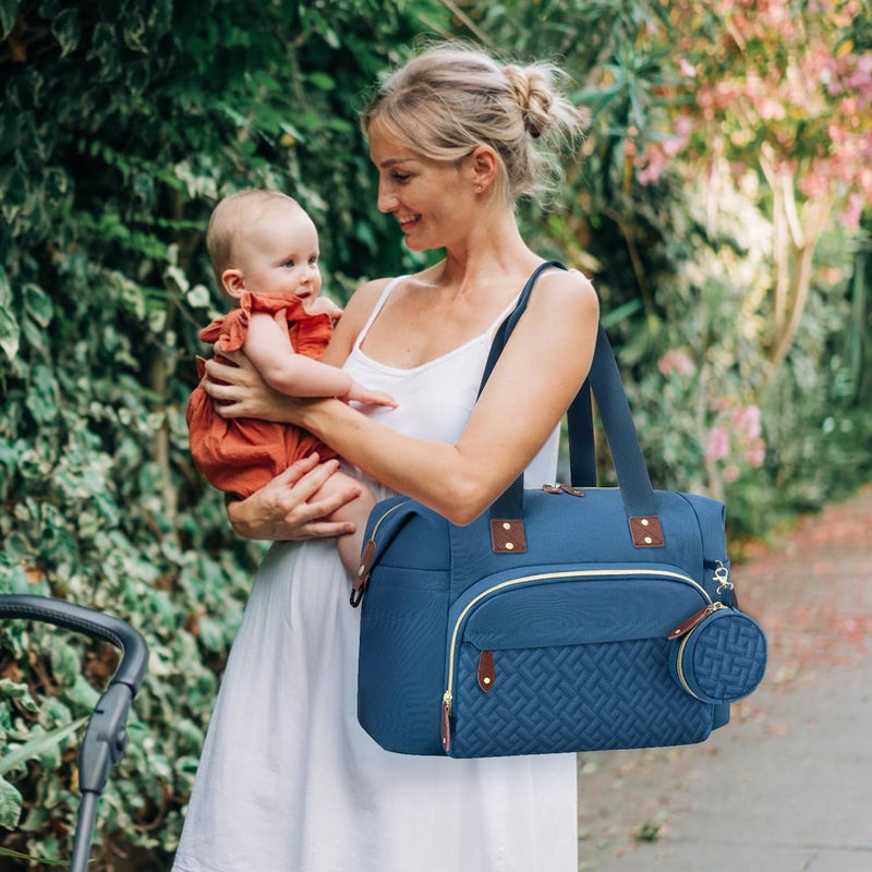 Tenot Diaper Bag Tote, Baby Bag Travel Diaper Tote Bag with Pacifier Case, Cute Maternity Hospital Baby Stylish Diaper Tote for Mom Dad Blue - Image 4