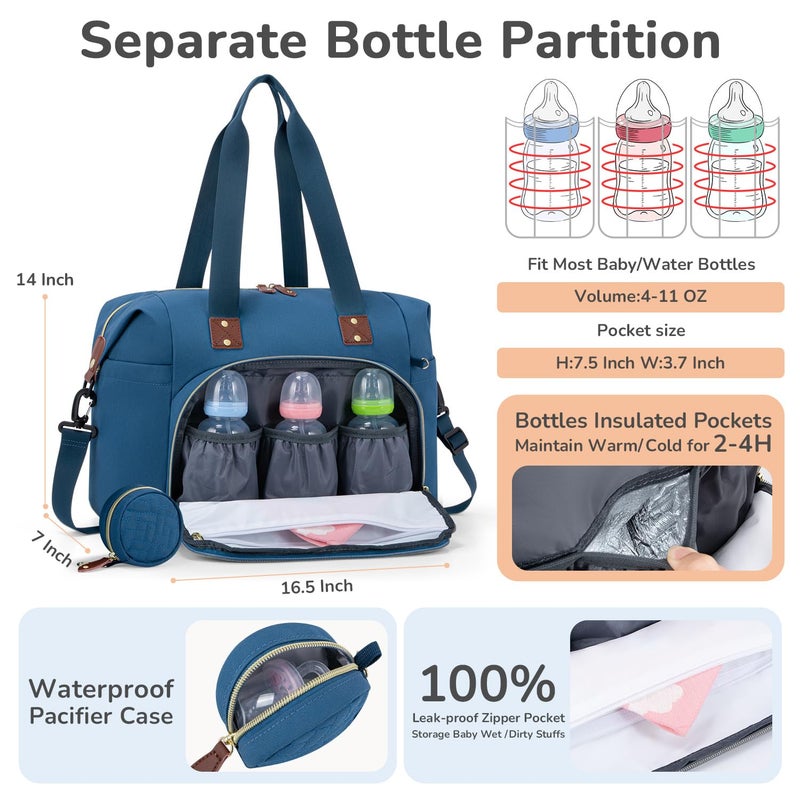Tenot Diaper Bag Tote, Baby Bag Travel Diaper Tote Bag with Pacifier Case, Cute Maternity Hospital Baby Stylish Diaper Tote for Mom Dad Blue - Image 2