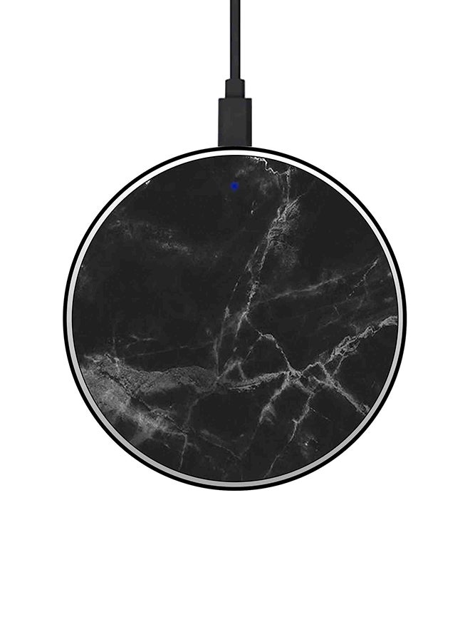 Theodor Marble Themed Ultra Slim Fast Wireless Charger With USB Cable Black - Image 1