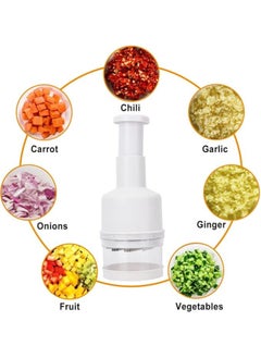 Khazna Manual Vegetable Chopper, Fruit Chopper, Garlic Chopper, Hand Press Chopper for Onion, Garlic, Nut, Manual Food Chopper for Kitchen, Dishwasher Safe (White)